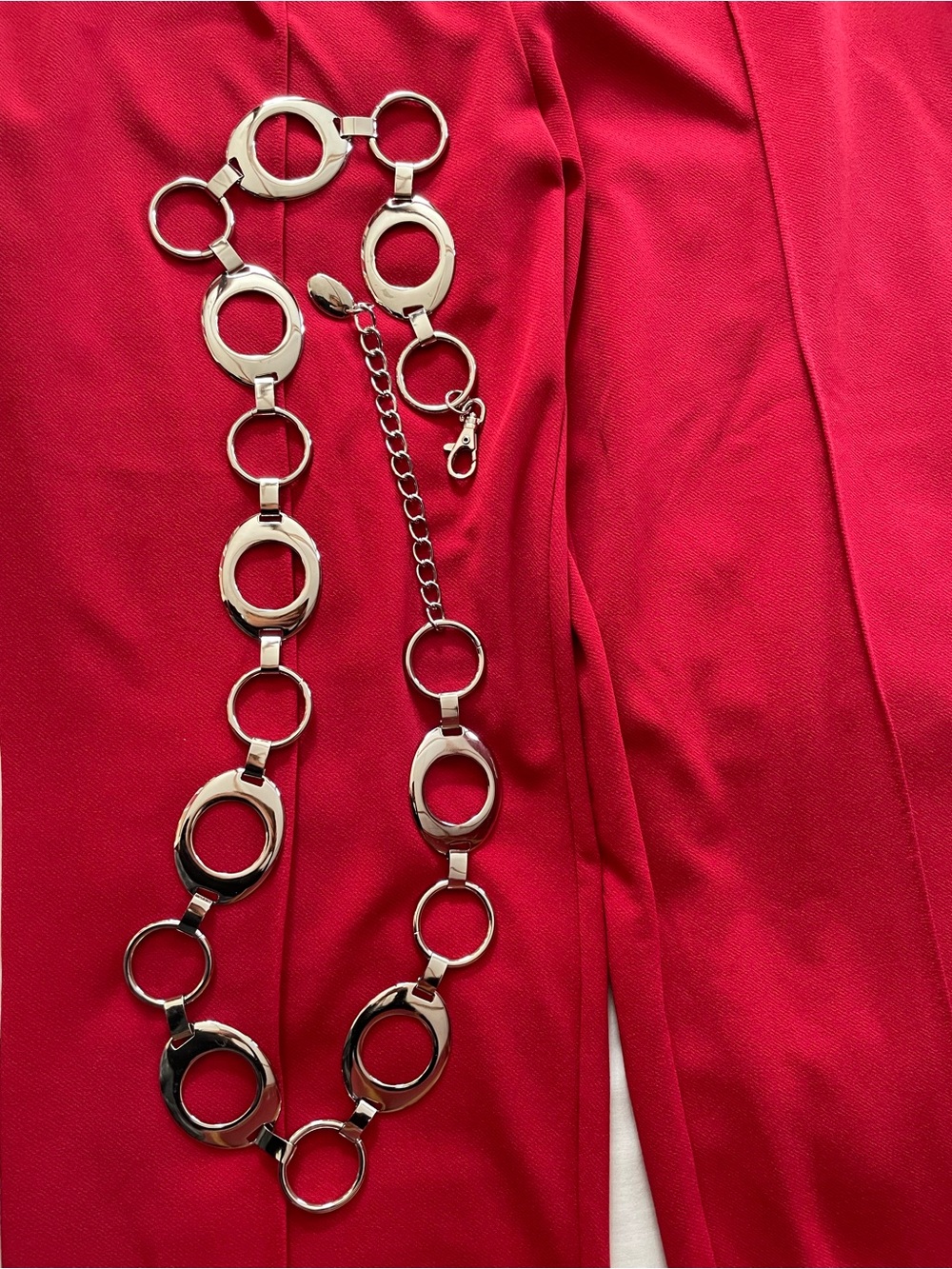 Nine West Silver Oval Logo Chain Belt